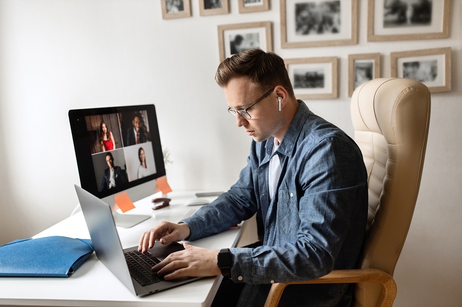 Man attending a video conference
